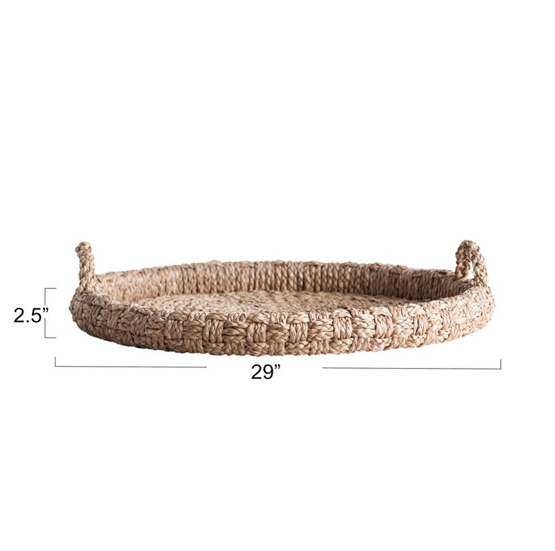 Creative Co-Op Round Braided Bankuan Tray with Handles - Image 1